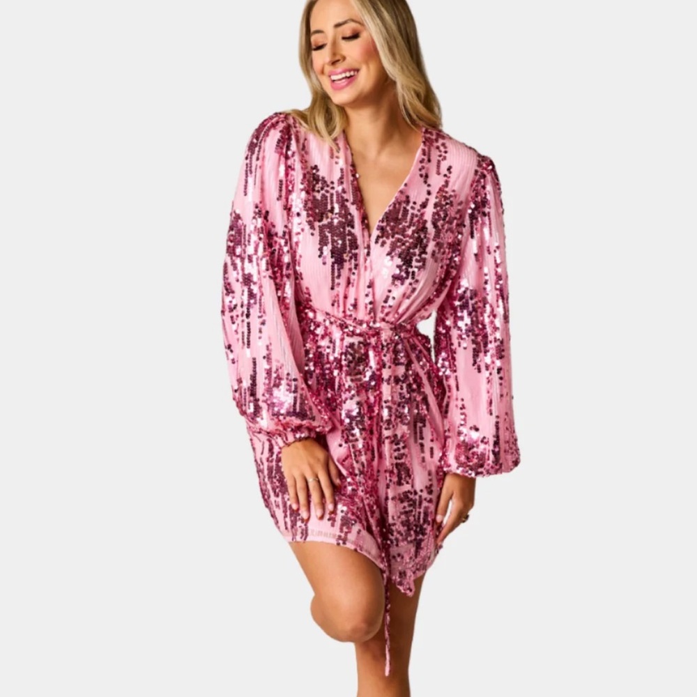 Buddy Love Adeline Wrap Dress in Size Large NWT - pink sequins